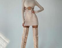 Трикотажное облегающее платье с завязками  Трикотажное облегающее платье с завязками  | PUSHKA SHOP