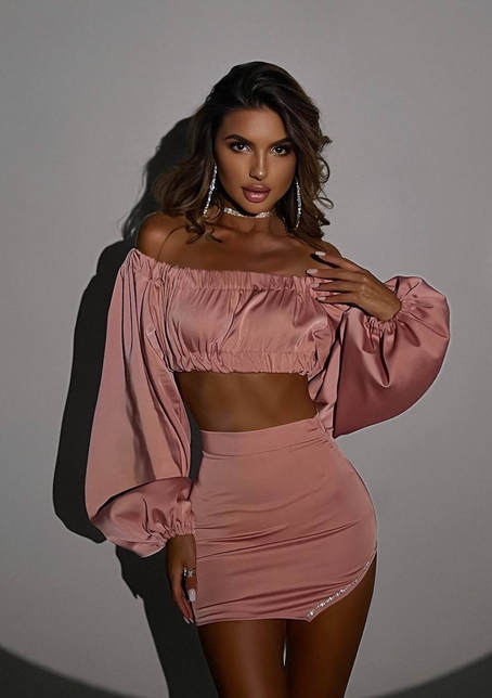 Атласний комплект, декорований стразами Ручна робота, прикраса пришита  | PUSHKA SHOP