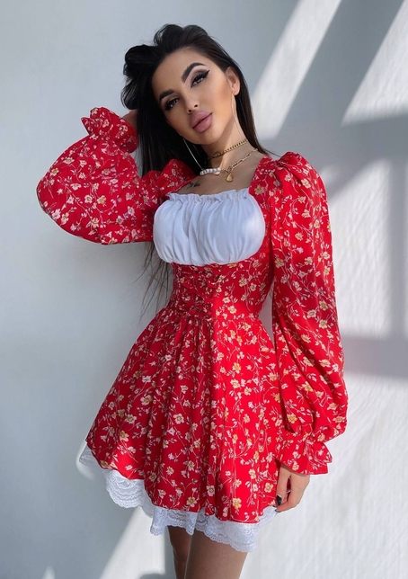 Квіткова сукня,декорована мереживом. | PUSHKA SHOP