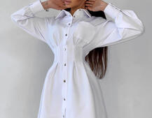 Приталенное платье-рубашка на кнопках с открытой спиной | PUSHKA SHOP