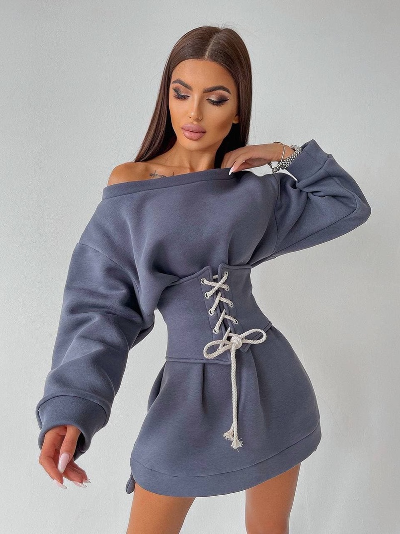 Худи на флисе + корсет на шнуровке  | PUSHKA SHOP