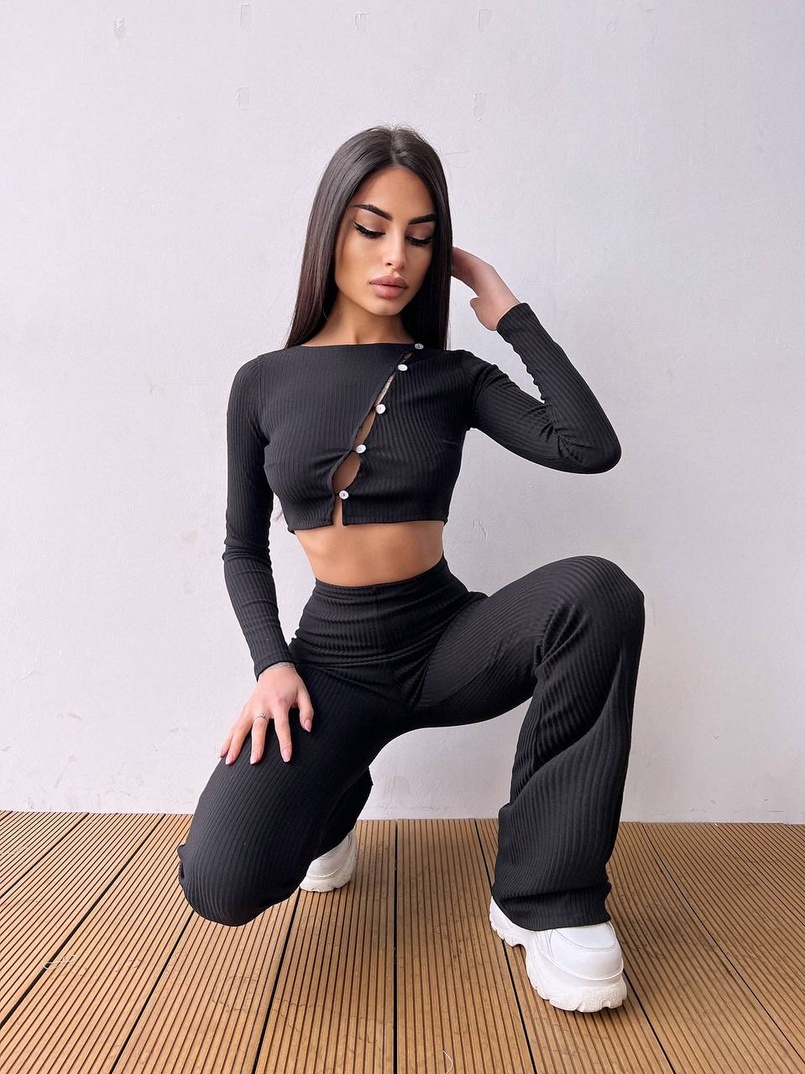 Комплект : штани кльош і топ на ґудзиках Комплект : штани кльош і топ на ґудзиках | PUSHKA SHOP