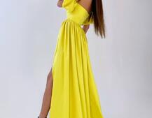 Атласное платье макси с объемными рукавами   | PUSHKA SHOP