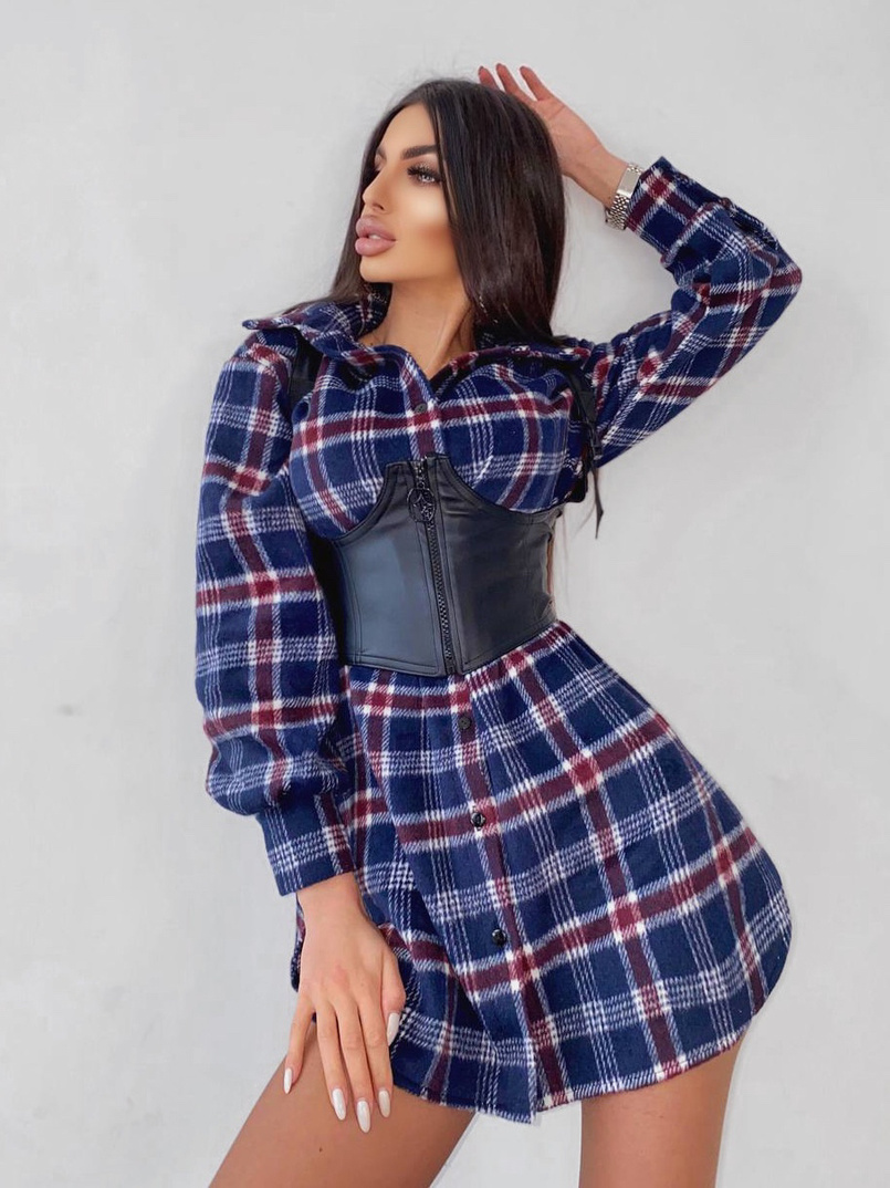 Тёплое байковое платье-рубашка в клетку Тёплое байковое платье-рубашка в клетку | PUSHKA SHOP