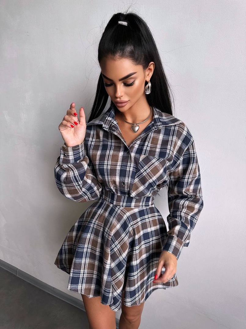 Комплект: сорочка + спідниця у клітинку  | PUSHKA SHOP