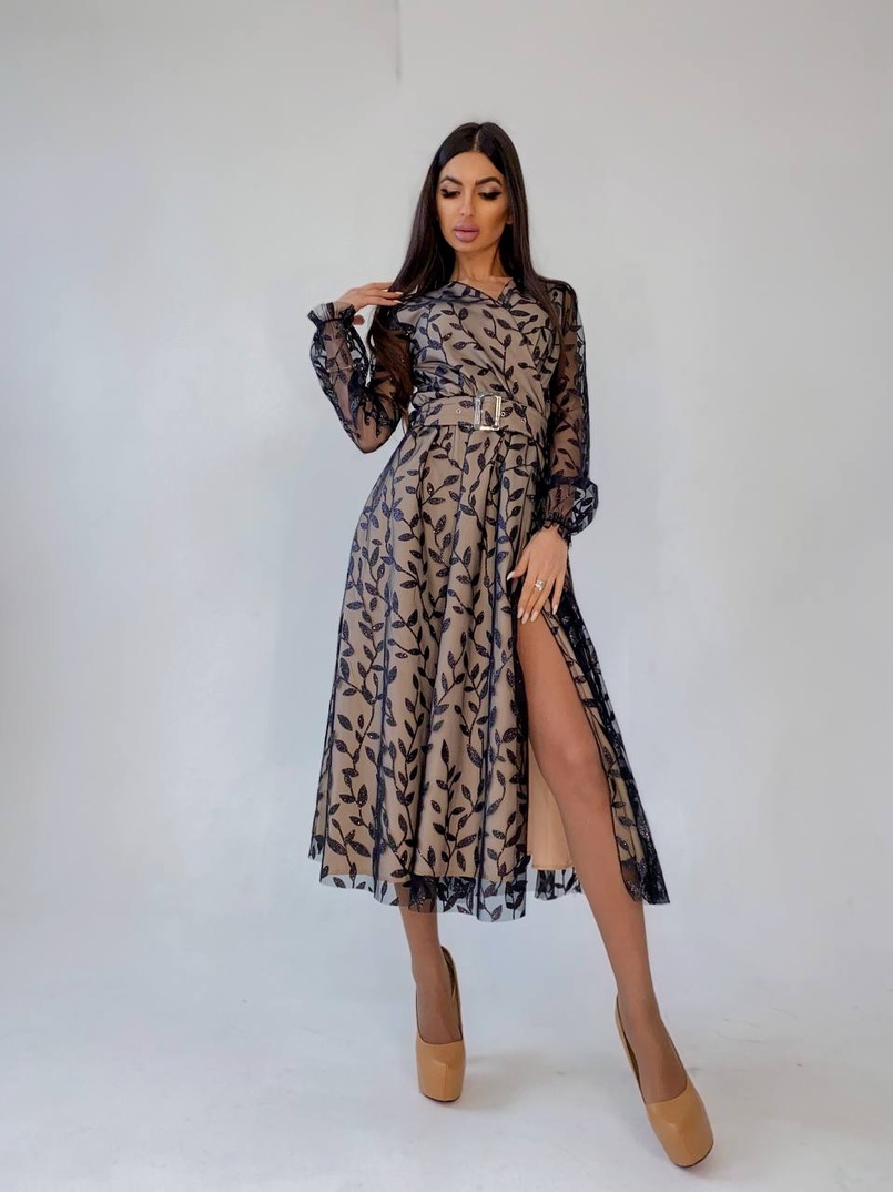 Платье миди с блестками  Платье миди с блестками  | PUSHKA SHOP