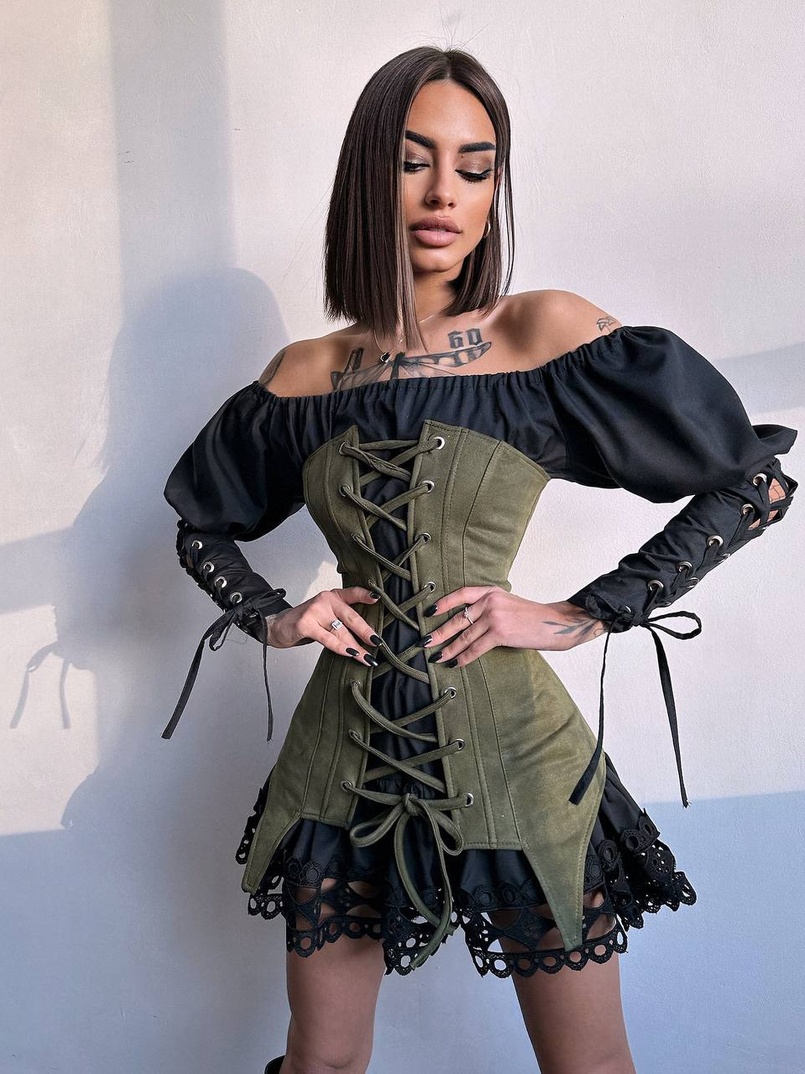 Комплект: сукня декорована мереживом + корсет Комплект: сукня декорована мереживом + корсет | PUSHKA SHOP