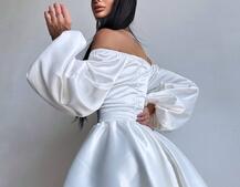 Атласна сукня з обʼємними рукавами та мереживом | PUSHKA SHOP