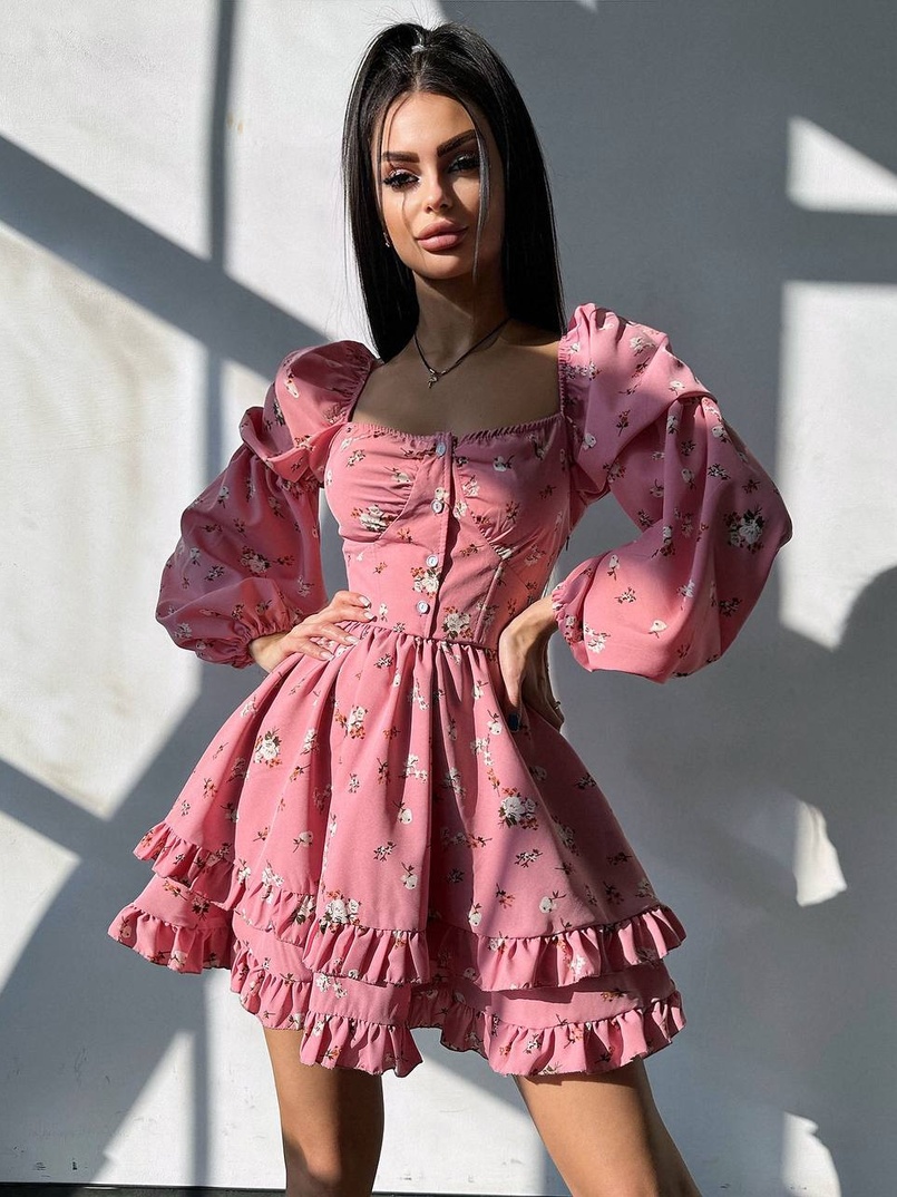 Лялькова сукня з пишною спідницею та корсетним верхом з ніжним квітковим принтом  | PUSHKA SHOP