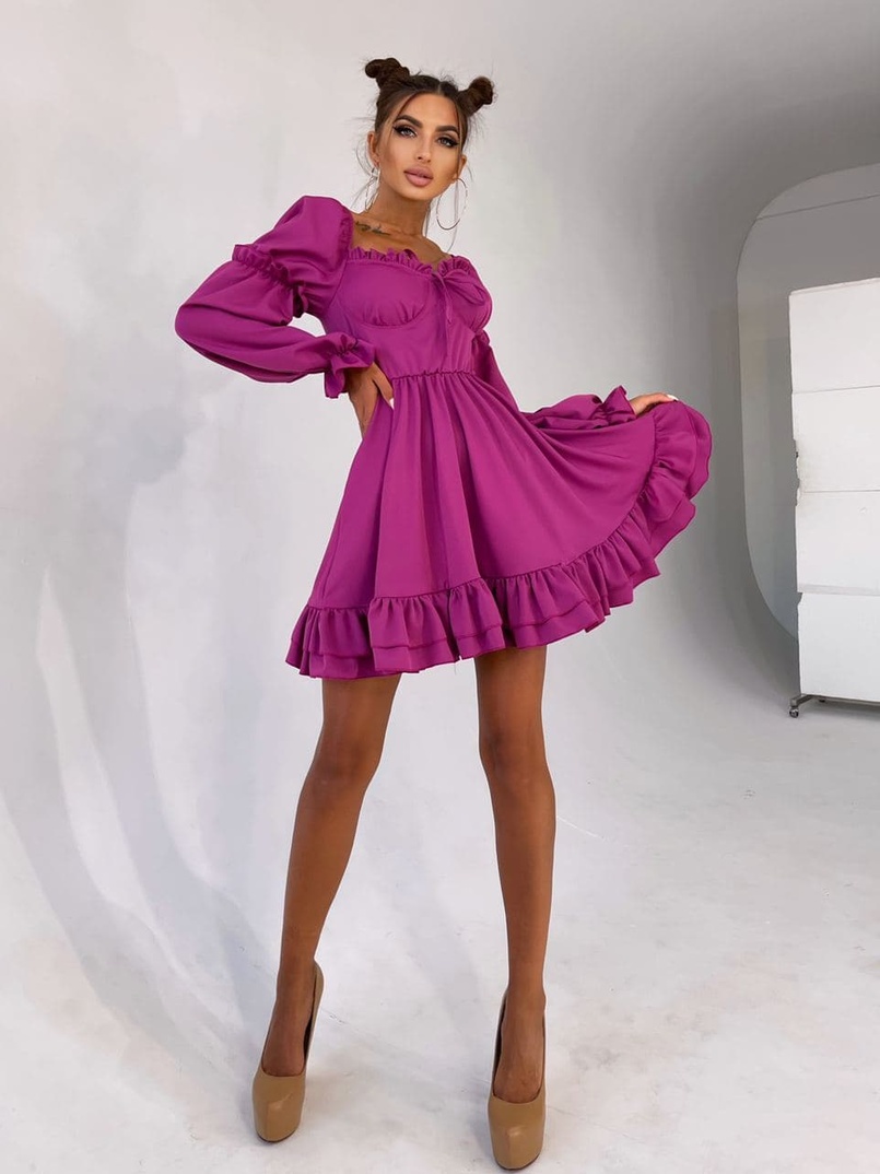 Платье с чашечками и пышной юбкой с оборками   | PUSHKA SHOP