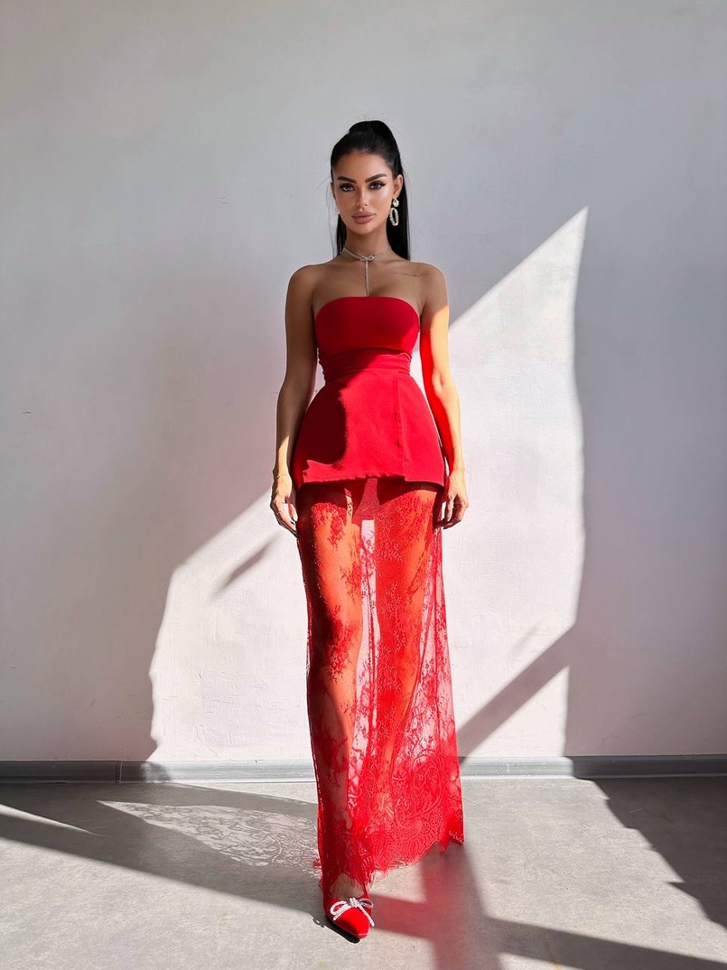 Комплект: піджак + блуза з баской + мереживна спідниця-шорти  | PUSHKA SHOP