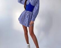 Платье-рубашка в клетку с корсетом на косточках со шнуровкой Платье-рубашка в клетку с корсетом на косточках со шнуровкой | PUSHKA SHOP