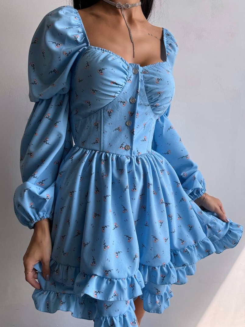Сукня з квітковим принтом з воланами на ґудзиках  Сукня з квітковим принтом з воланами на ґудзиках  | PUSHKA SHOP