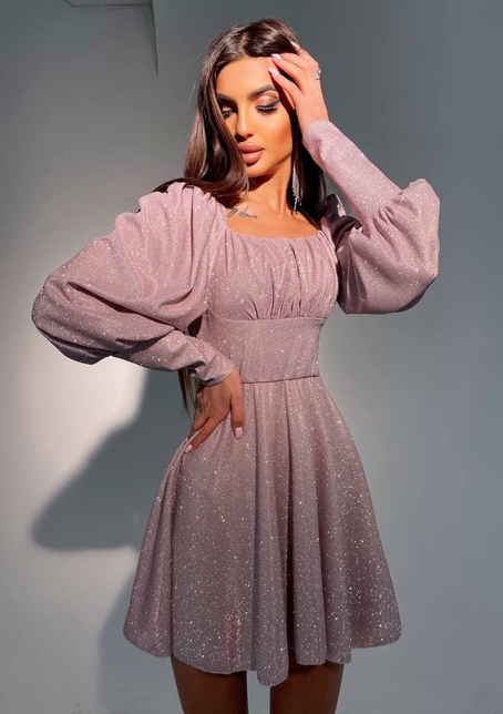 Блестящее платье с объемными рукавами  | PUSHKA SHOP