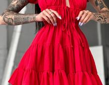 Муслиновое платье с оборками и завязками на груди Муслиновое платье с оборками и завязками на груди | PUSHKA SHOP