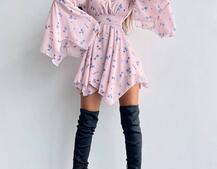 Шифонова сукня на підкладці з розкльошеними рукавами з асиметричною спідницею + корсет декорований стразами  Шифонова сукня на підкладці з розкльошеними рукавами з асиметричною спідницею + корсет декорований стразами  | PUSHKA SHOP