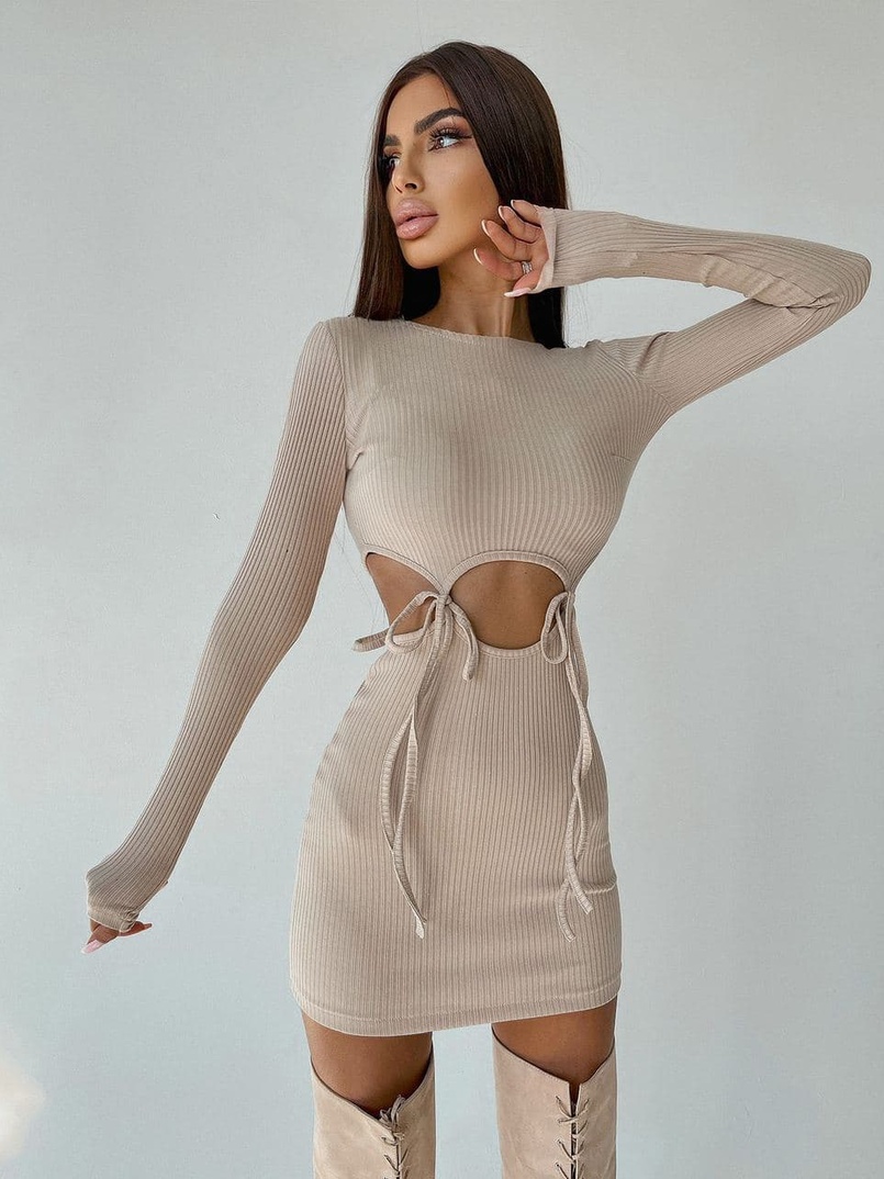 Трикотажное облегающее платье с завязками  Трикотажное облегающее платье с завязками  | PUSHKA SHOP