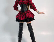 Хлопковое платье в клетку с подъюбником и корсетом из эко-кожи Хлопковое платье в клетку с подъюбником и корсетом из эко-кожи | PUSHKA SHOP