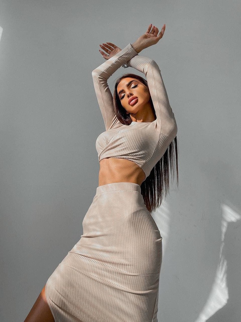 Комплект: топ+ юбка миди с разрезом  | PUSHKA SHOP