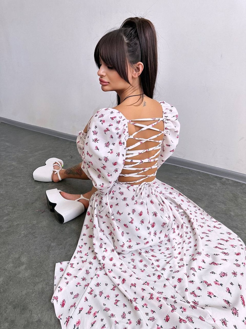 Сукня -міді зі шнурівкою на спинці та розрізом на ніжці | PUSHKA SHOP