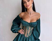 Атласна сукня з обʼємними рукавами та мереживом Атласна сукня з обʼємними рукавами та мереживом | PUSHKA SHOP