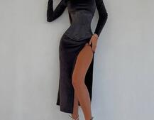 Оксамитова сукня міді з розрізом + атласний корсет Оксамитова сукня міді з розрізом + атласний корсет | PUSHKA SHOP