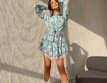 Сукня міні на гудзиках,декорована мереживом  | PUSHKA SHOP