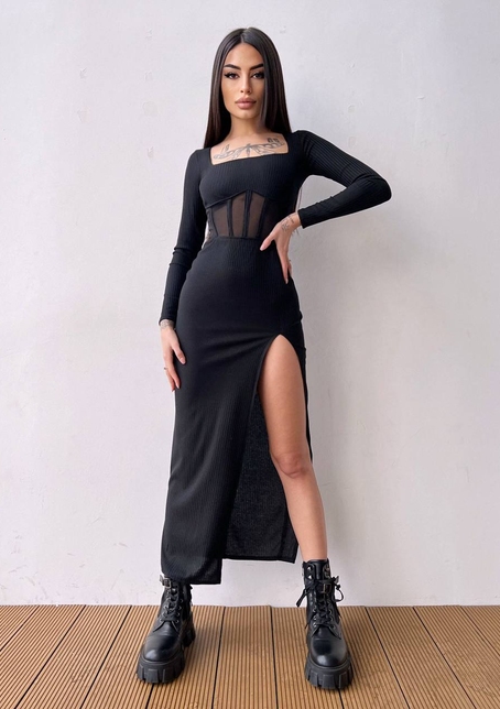 Сукня-міді  з елементами корсету   | PUSHKA SHOP