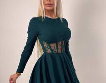 Трикотажна корсетна сукня з мереживом та пишною спідницею  | PUSHKA SHOP