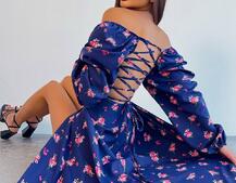 Сукня -міді зі шнурівкою на спинці та розрізом на ніжці Сукня -міді зі шнурівкою на спинці та розрізом на ніжці | PUSHKA SHOP