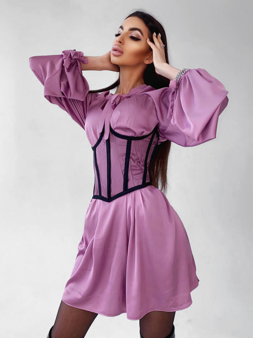 Комплект: шелковое платье на завязках с прозрачным бельевым корсетом на шнуровке Комплект: шелковое платье на завязках с прозрачным бельевым корсетом на шнуровке | PUSHKA SHOP