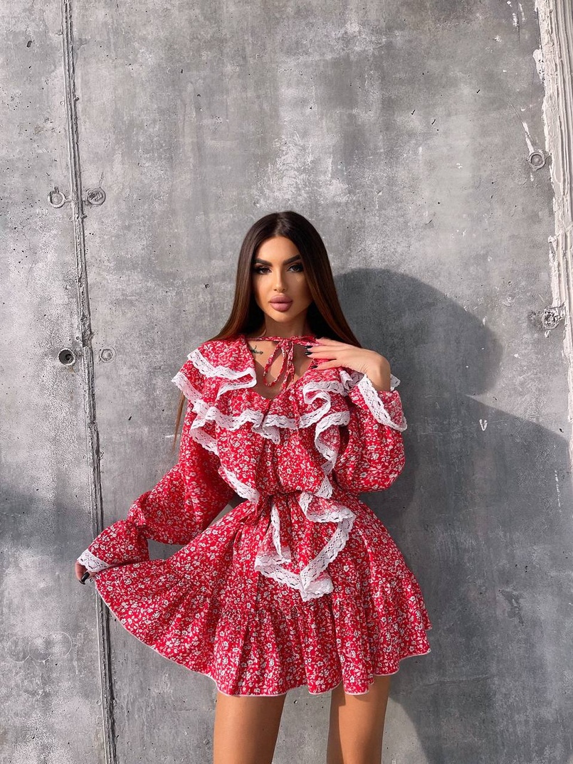 Сукня з квітковим принтом декорована мереживом    | PUSHKA SHOP