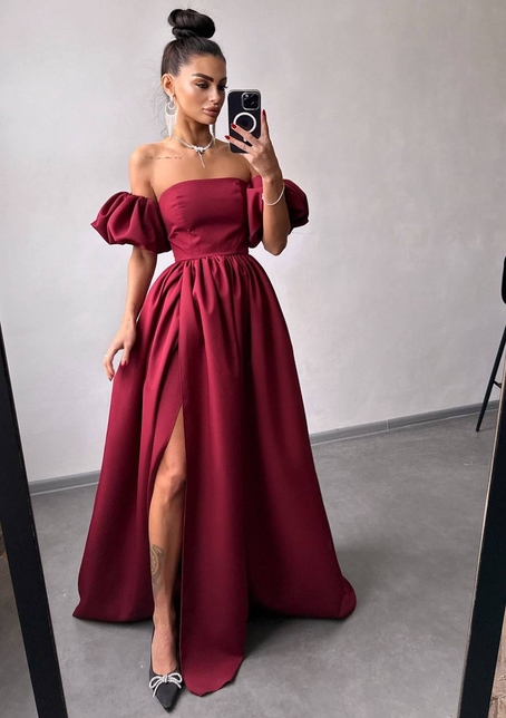 Сукня максі  з розрізом на спідниці та об’ємними рукавами  | PUSHKA SHOP