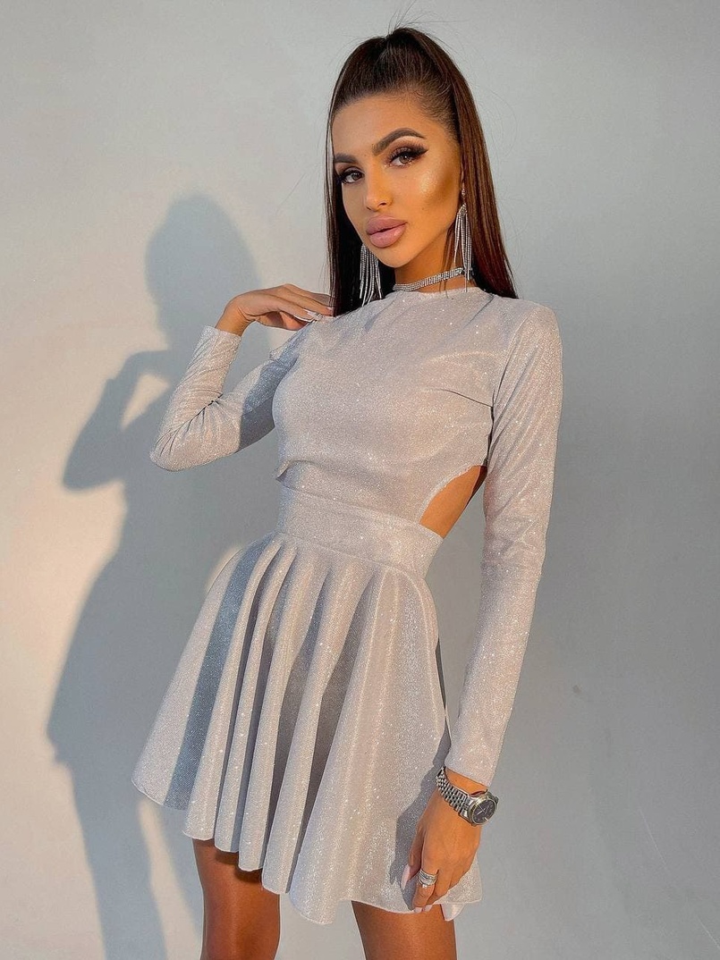 Блискуча сукня міні з відкритою спиною  Блискуча сукня міні з відкритою спиною  | PUSHKA SHOP
