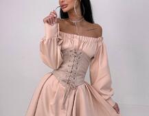 Приталена сорочка на плічках+  мереживний корсет | PUSHKA SHOP