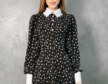 Платье-рубашка с воротничком, декорированным кружевом Платье-рубашка с воротничком, декорированным кружевом | PUSHKA SHOP