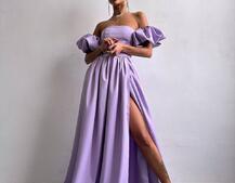 Сукня максі з розрізом на спідниці та об’ємними рукавами Сукня максі з розрізом на спідниці та об’ємними рукавами | PUSHKA SHOP