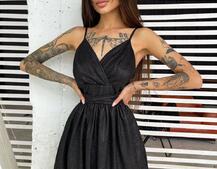 Блестящее платье с пышной юбочкой и завязками на талии  | PUSHKA SHOP