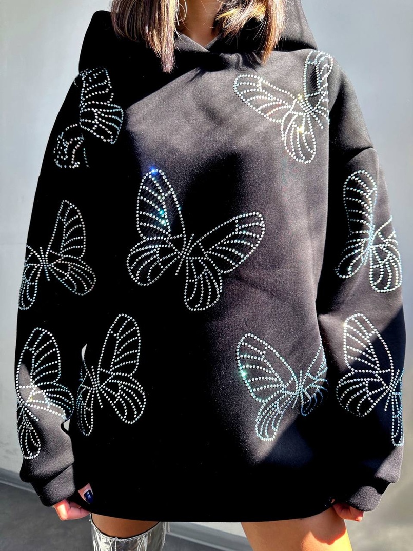 Трендове худі over size із сяючими стразами  Трендове худі over size із сяючими стразами  | PUSHKA SHOP