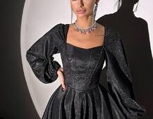 Сяюча корсетна сукня з пишною подвійною спідницею та об‘ємними рукавами Сяюча корсетна сукня з пишною подвійною спідницею та об‘ємними рукавами | PUSHKA SHOP