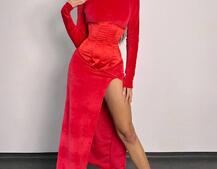 Оксамитова сукня міді з розрізом + атласний корсет Оксамитова сукня міді з розрізом + атласний корсет | PUSHKA SHOP