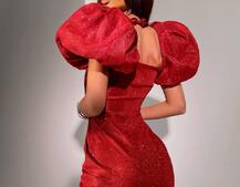 Блестящее платье с объемными рукавами  | PUSHKA SHOP