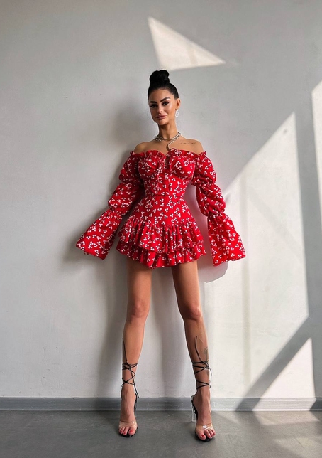 Сукня з воланами та шнурівкою  по спинці | PUSHKA SHOP