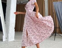 Цветочное платье-миди с широким поясом  Цветочное платье-миди с широким поясом  | PUSHKA SHOP