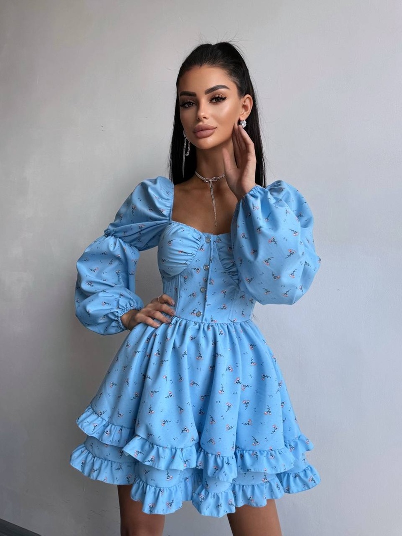 Сукня з квітковим принтом з воланами на ґудзиках  Сукня з квітковим принтом з воланами на ґудзиках  | PUSHKA SHOP