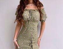 Квіткова сукня з воланами та шнуровкою на ніжці Квіткова сукня з воланами та шнуровкою на ніжці | PUSHKA SHOP