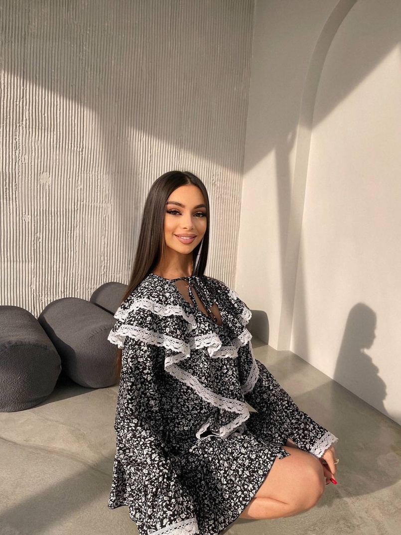 Сукня з квітковим принтом декорована мереживом    | PUSHKA SHOP