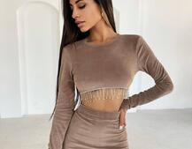 Оксамитовий комплект, декорований бахромою зі страз Оксамитовий комплект, декорований бахромою зі страз | PUSHKA SHOP