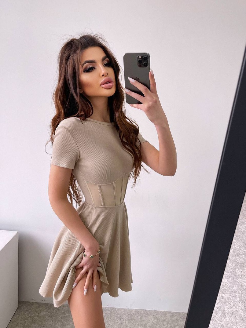 Сукня-міні  з елементами корсету  та спідницею солнцем | PUSHKA SHOP