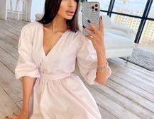 Воздушное коттоновое платье с пышной юбкой и объемными рукавами  | PUSHKA SHOP